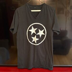 Black V-Neck T-Shirt with Star Design